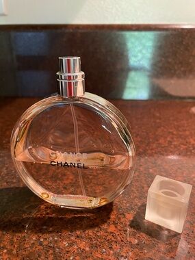 CHANEL Chance Eau Toilette Clear Glass Perfume Bottle 3.4 fl oz Approx half full